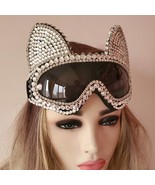 Burning Man Holographic Rhinestone Rave Cat Goggle Festival Costume Head... - $88.00+