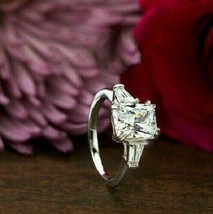 Radiant 2.50Ct Three Simulated Diamond Engagement Ring 14k White Gold Size 7.5 - £211.76 GBP