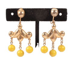 Vintage Clip On Earrings Gold Tone Chandelier with Yellow Beads - £3.94 GBP