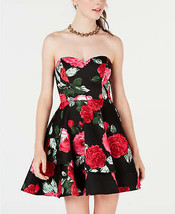Bee Darlin Juniors Strapless Floral Fit And Flare Dress Black/Fuschia/Green 1/2 - £66.14 GBP