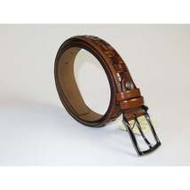 Men Genuine Leather Belt PIERO ROSSI Turkey Soft Full Grain Stitched #139 Cognac image 4