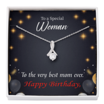 Best Mom Ever Eternity Ribbon Stone Necklace Birthday Message Card - $56.95+