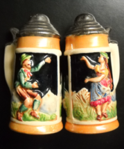 German Beer Stein Salt and Pepper Shaker Set Ceramic Hand Painted Raised... - £9.39 GBP