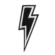 Lightning Bolt Iron On Patch 2.25&quot; Embroidered Applique Black White Electric Zap - $3.95