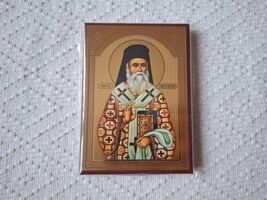 Handmade Serbian Orthodox Icon of St Nektarije - Wood - $11.99