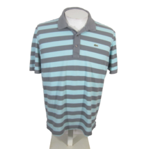 Lacoste Men Polo shirt pit to pit 22.5 sz 6 blue gray stripe cotton alli... - $24.74