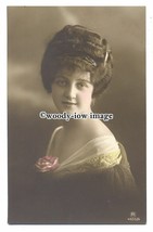 gla0069 - Young Woman in a Brown Dress with White Neckline &amp; Rose - postcard - £1.99 GBP