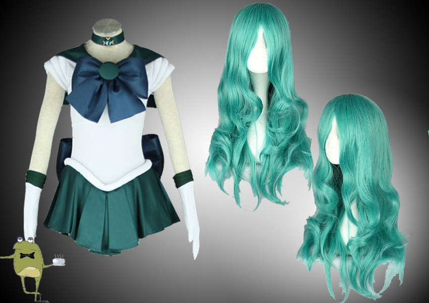 Michiru Kaioh Sailor Neptune Cosplay Costume + Wig, Sailor Neptune Cosplay Outfi - $125.00