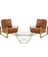LeisureMod Jefferson 3-Piece Set with Leather Arm Chairs and Octagonal Coffee Ta - $2,817.12
