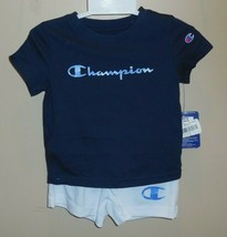 Champion Girls Size 18 Months 2 Piece Outfit Blue Shirt White Shorts New - £16.97 GBP