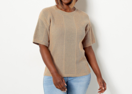 Laurie Felt Cotton Short Sleeve Sweater Sand, Size 2X - £23.73 GBP