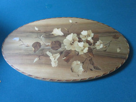 MARQUETRY INLAID OVAL TRAY WALL DECOR MADE IN LATVIA 19 X 12&quot;  - $124.73