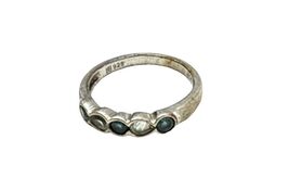 HDS Signed Sterling Silver Blue Clear Crystal Set 5 Stone Band Ring Sz 7 - $18.73