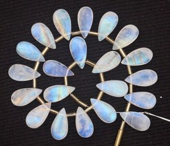 Natural 20 pieces smooth pear Rainbow Moonstone gemstone briolette bead,... - £86.49 GBP