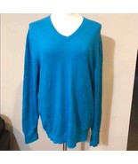 JcPenney long sleeve v-neck pull over large aqua blue sweater - $17.59