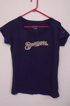 Womens Nike Milwaukee Brewers Navy Blue Cap Sleeve T Shirt Size L - £13.25 GBP