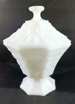 Vintage Anchor Hocking White Milk Glass Octagon Compote Candy Dish Grapes Lid 15 - £14.78 GBP