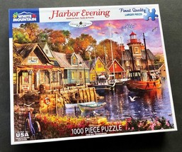 White Mountain HARBOR EVENING 1000 Larger Pc Puzzle #1418 Complete - $8.52