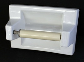 Vintage Glossy White Ceramic Toilet Paper Holder ~ Wall Mount ~ Used ~ 1965 - £99.91 GBP