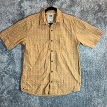 REI Hiking Shirt Mens Medium Brown Plaid Nylon Outdoors Zip Pocket Butto... - $13.89