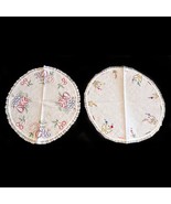 2 Vintage Handmade Embroidery Folk Art Fruits Butterfly Round Tablecloth... - $11.85