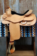 Western barrel show saddle&#39;&#39; 16&quot; on Eco-leather buffalo color natural drum dye . - $514.58