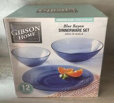 Gibson Home Blue Bayou 12-Piece Embossed Glass Dinnerware Set – NEW - $39.55