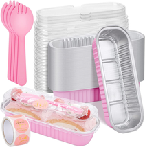 Ylnurac 100Pack Pink Aluminum Foil Mini Loaf Pans with Lids, 6.8 Oz Rectangle Ba - £26.21 GBP