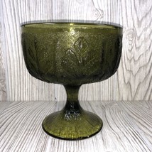 F.T.D. 1978 Frosted Olive Green Pedestal Bowl (Oak Leaf Pattern) - £14.01 GBP