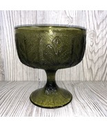 F.T.D. 1978 Frosted Olive Green Pedestal Bowl (Oak Leaf Pattern) - £13.98 GBP