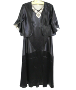 Antique 1920s Art Deco Black Silk Satin Flapper Dress Beaded Bolero M Gatsby - $688.05