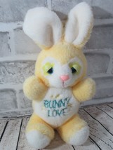 MTY vintage plush yellow white rabbit BUNNY LOVE pink nose blue eyes flowers - £23.31 GBP