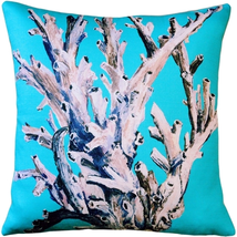 Ocean Reef Coral on Turquoise Throw Pillow 20x20, Complete with Pillow Insert - £49.50 GBP
