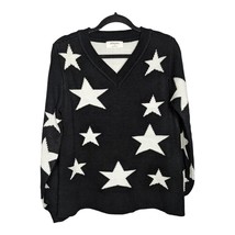 Zenana Black Sweater White Stars Womens Size Small Knitted Long Sleeve V- Neck - £19.31 GBP