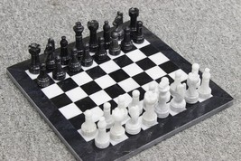 Handmade White &amp; Black Marble Chess Board Classic Strategy Game Set, Mar... - £172.40 GBP