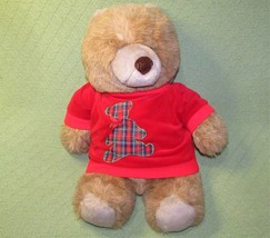 1984 Emotions 18&quot; Teddy Bear Mattel Vtg Plush Stuffed Animal Red Plaid Sweater - £24.60 GBP