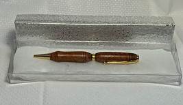 Hand Crafted Turned Wood Pen &amp; Gift Box Goldtone Trim Brown Grain Black ... - £23.99 GBP
