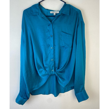 Rose + Olive Button Front Knot Crop Blouse Womens XL Long Sleeve Pocket Collar - £12.79 GBP