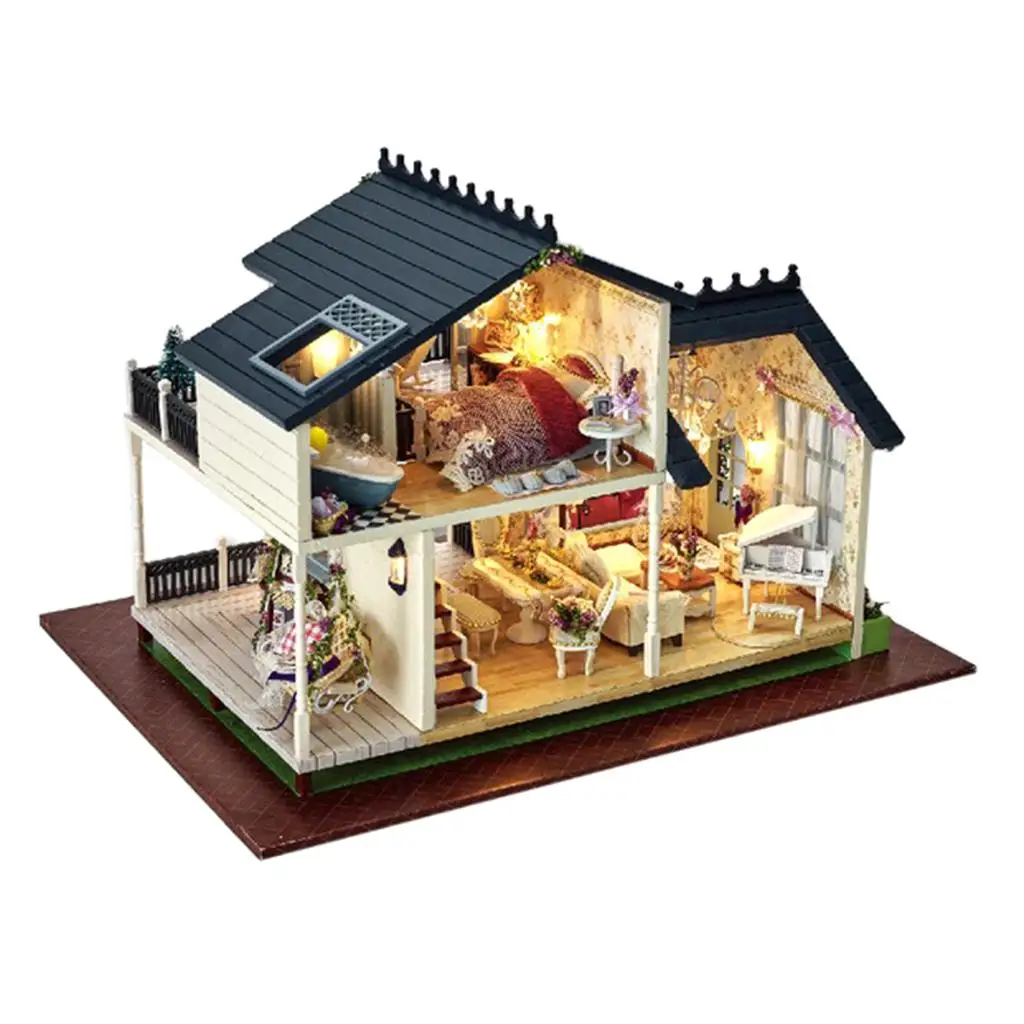 3D Wooden Dollhouse Miniature DIY House Kit with Furniture &amp; LED, 1:24 DIY - £38.51 GBP