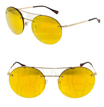 PRADA 54R Linea Rossa Spectrum Round Sunglasses Pale Gold Yellow Mirrored PS54RS - £127.60 GBP
