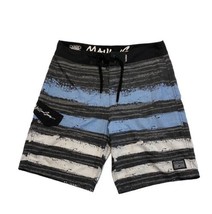 Maui and Sons Black Shark Board Shorts Stretchy Blue Gray Mens 34 Beach - $19.34