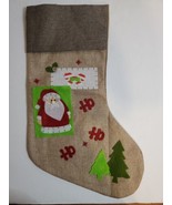 Christmas Stocking Xmas Mantle Holiday Decor Santa Ho Ho 15-20&quot; Burlap Felt - £11.76 GBP