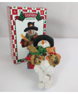 Vtg World Bazaars Holiday Collection Snowman Holding Teddy 7.5&quot; Stocking... - $24.43 CAD