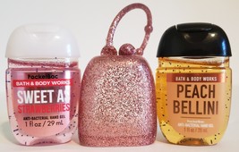 Bath and Body Works pocketbac holder - Pink glitter rubber + 2 hand sani... - £10.94 GBP