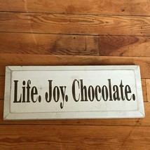 Rustic Cream W Brown Painted Wood Life. Joy. Chocolate. Wall Sign Plaque – - £15.31 GBP