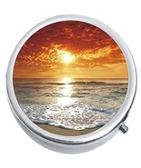 Orange Sunset Beach Medicine Vitamin Compact Pill Box - $9.78