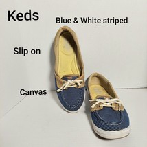 Keds Blue And White Striped Canvas Slip On Size 10 - £11.25 GBP