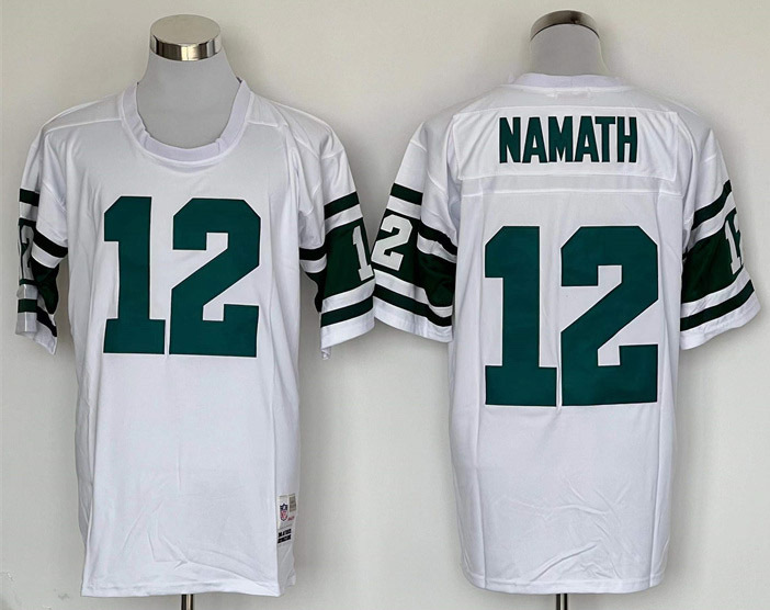 Men&#39;s Joe Namath #12 Stitched Jersey White Green - $55.89