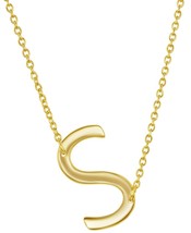 Gold-plated Sterling Silver Sideway Letter S Initial Pendant Chain Necklace 18&#39;&#39; - £30.46 GBP