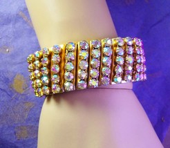 Vintage Aurora Borealis Rhinestone bracelet 5 rows wide PURE glamour &amp; drama  - £114.10 GBP